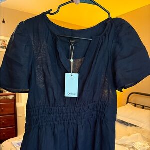 Quince Navy Blue Tiered Linen Maxi Dress